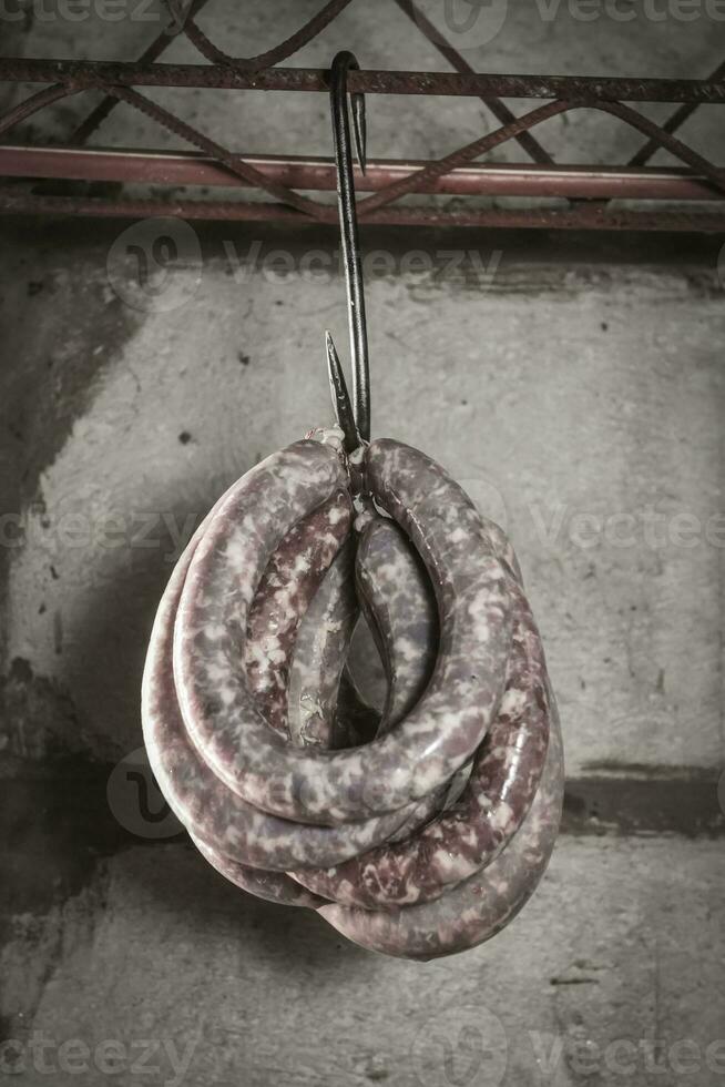 Handmade sausage preparation, Argentine tradition, Pampas, Patagonia photo