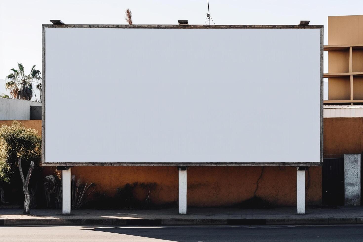 Blank white billboard on a street, advertisement concept illustration, photo