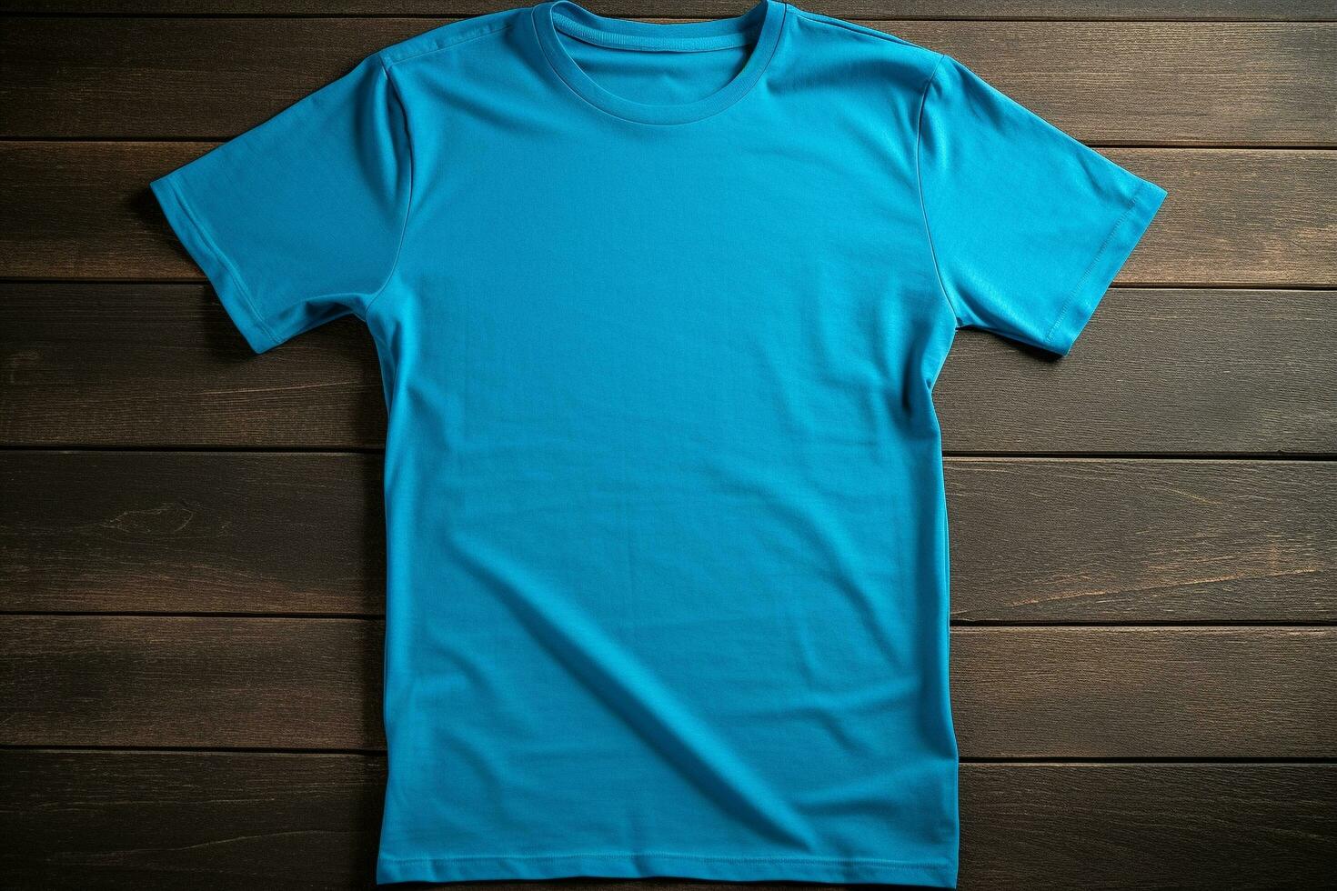 Blank blue t-shirt mockup on black wooden background, mockup ...