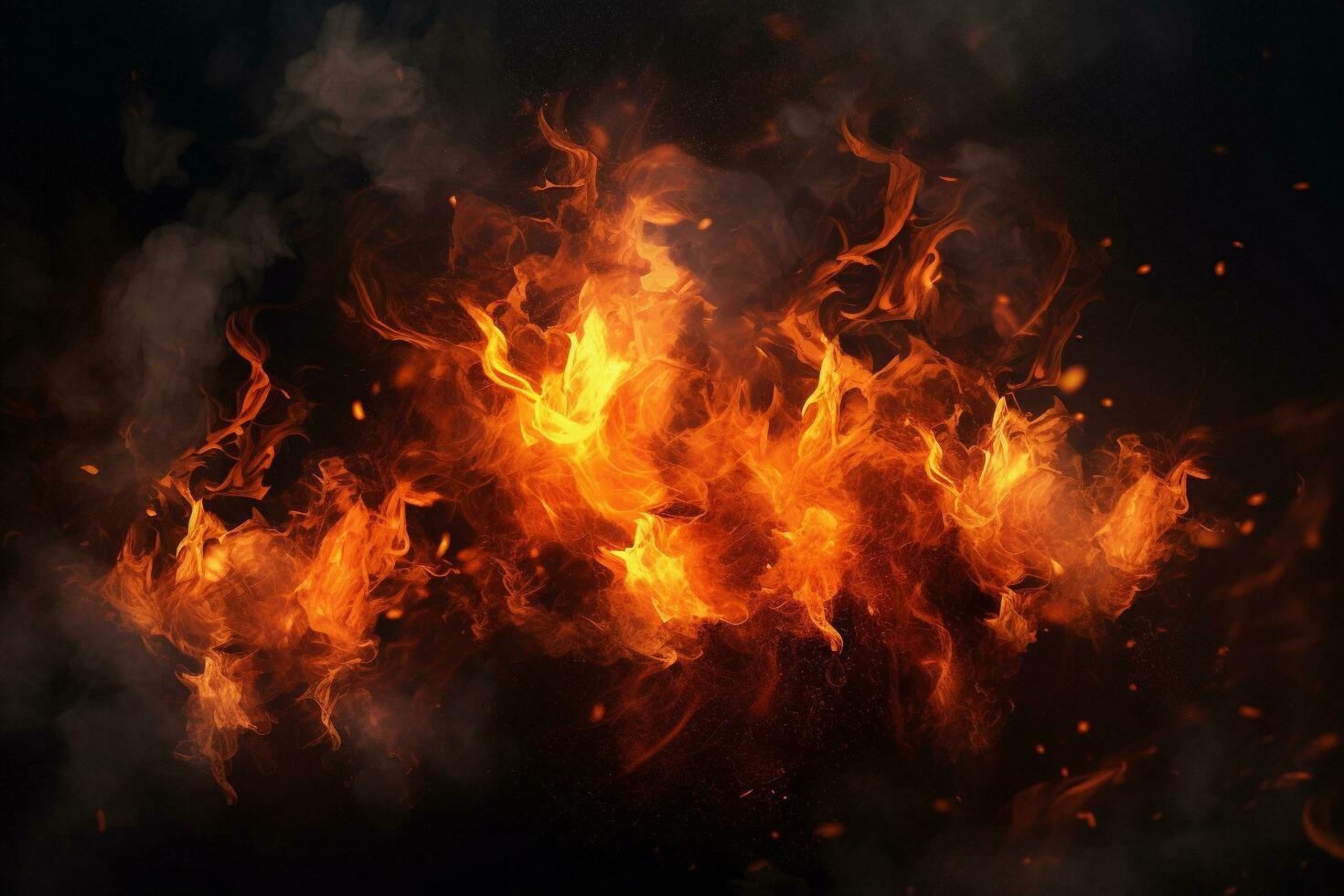 Flames of fire on a dark background, Generative AI photo
