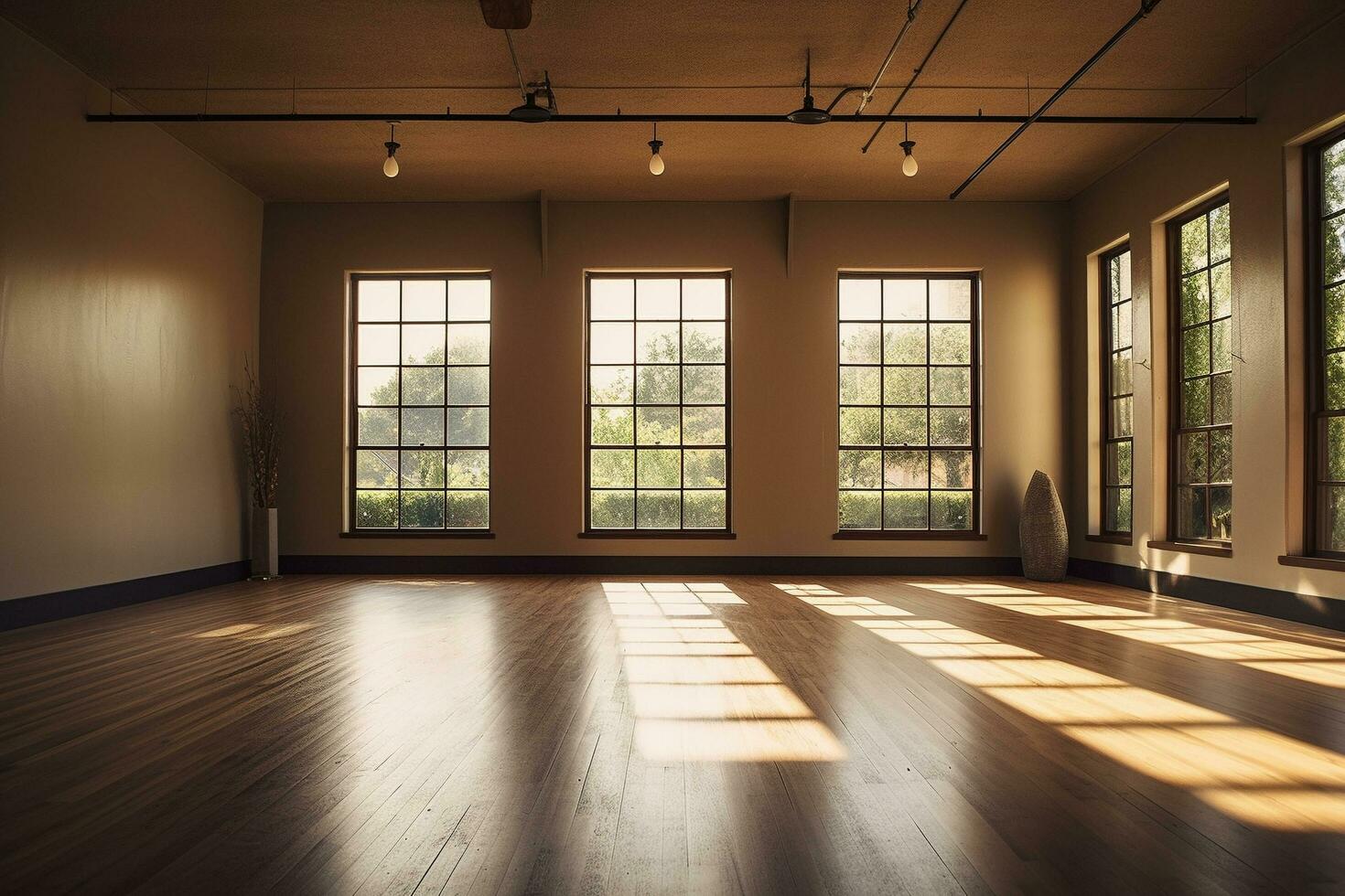 Yoga class, empty yoga studio, meditation, yoga background, Generative AI photo