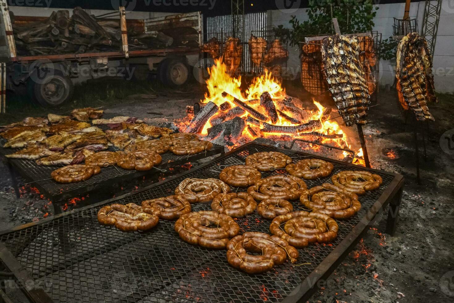Barbecue, sausage and cow ribs, typical argentinean food photo