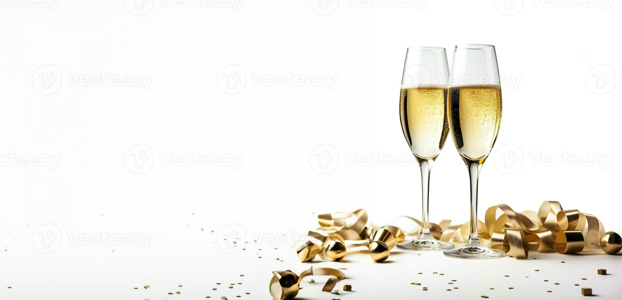 Celebration toast with champagne isolated on white background with a place for text photo