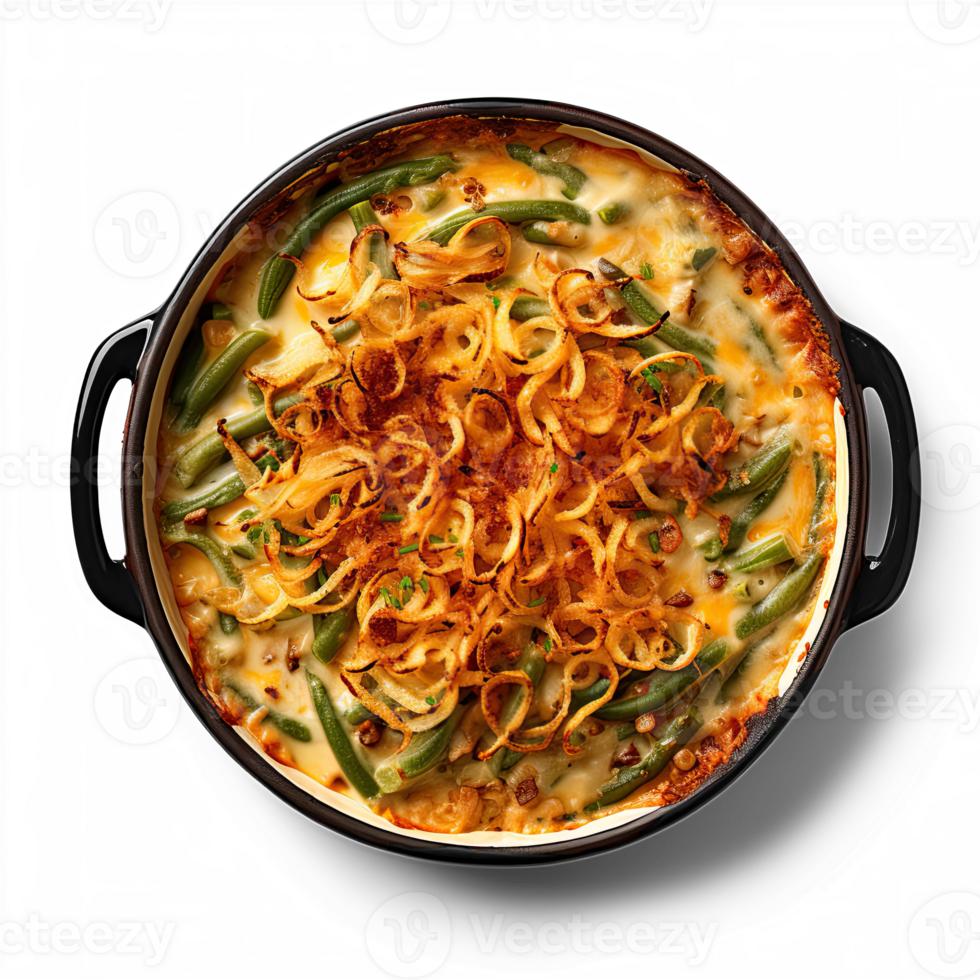 Green bean casserole top view isolated on transparent background png