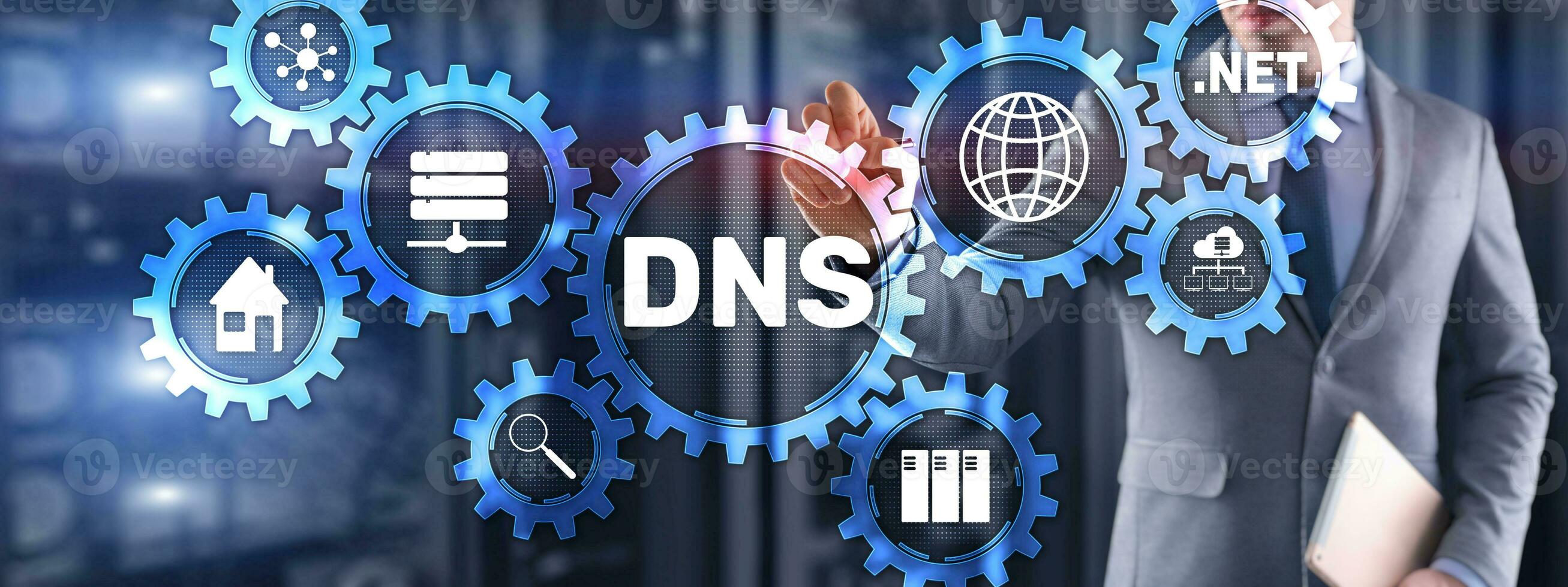 DNS Domain name System server concept. Mixed media. photo