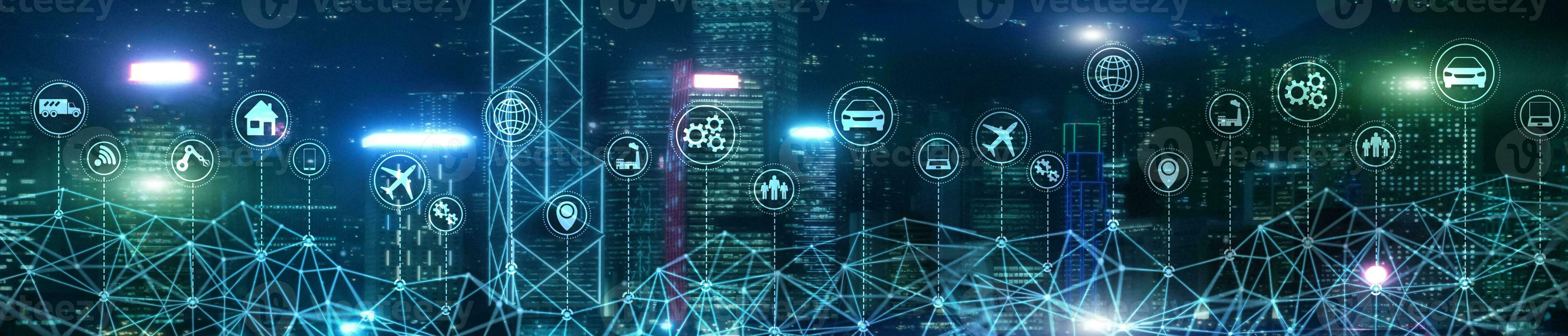 Smart City IOT Concept. Wallpaper for your site. Panoramic Business Banner. photo