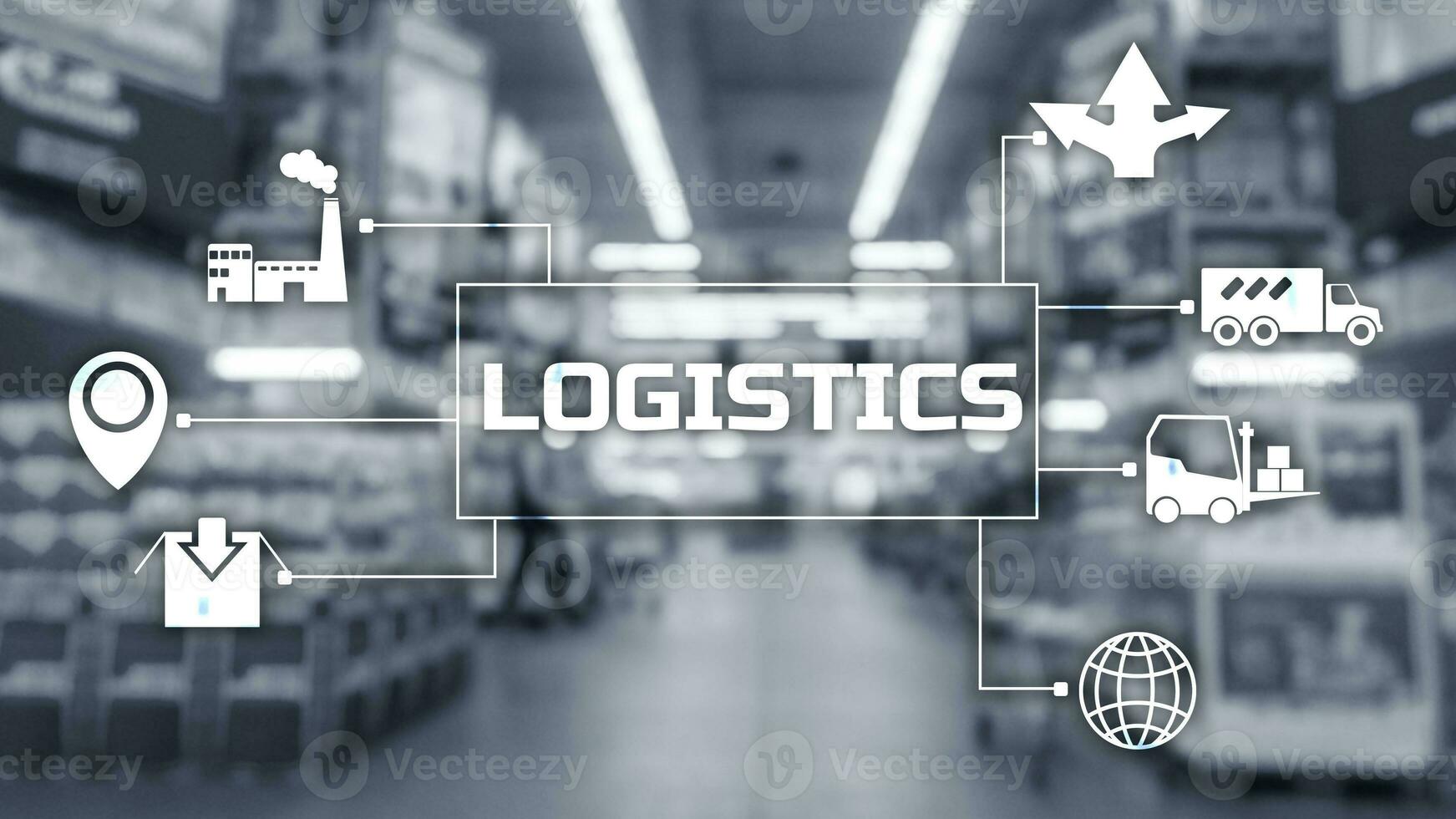 Logistics Transportation concept on blurred supermarket background. photo