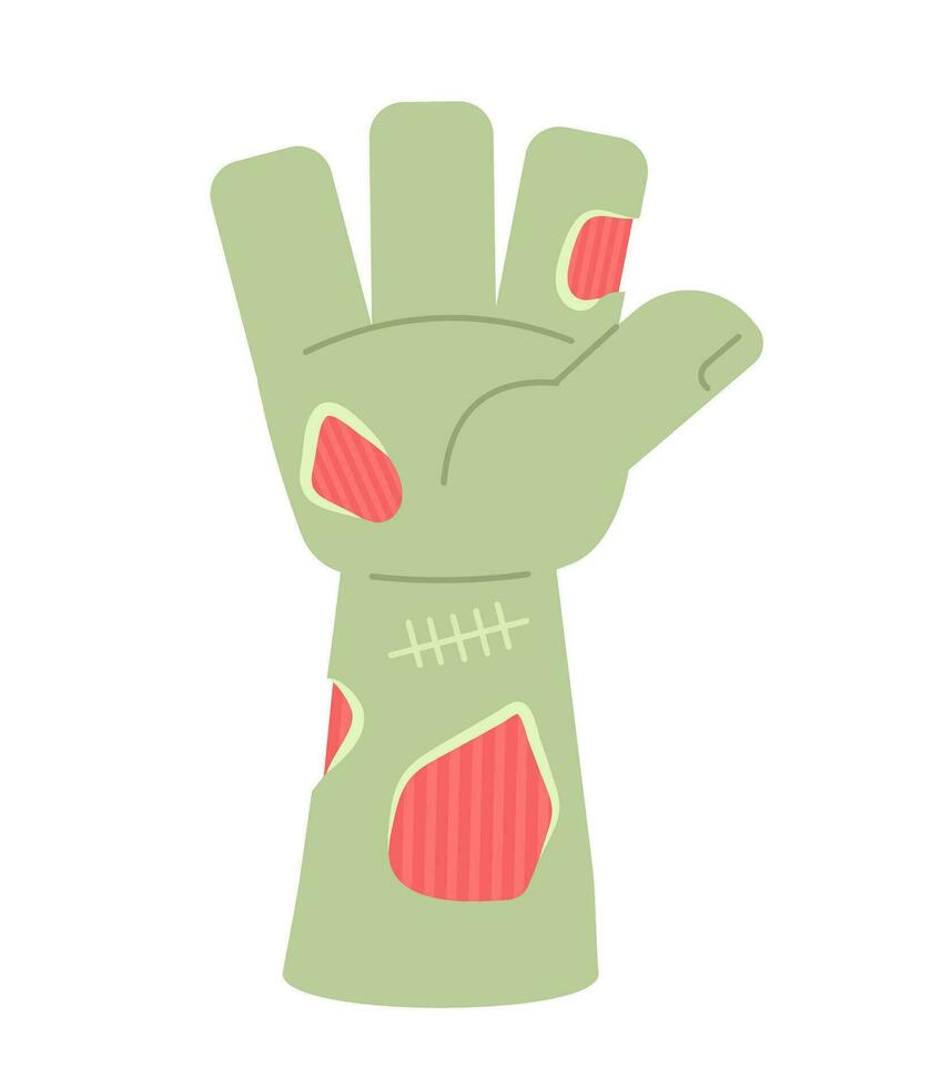 Zombie hand up semi flat colour vector object. Zombie arm for Halloween party. Monster hand. Editable cartoon clip art icon on white background. Simple spot illustration for web graphic design