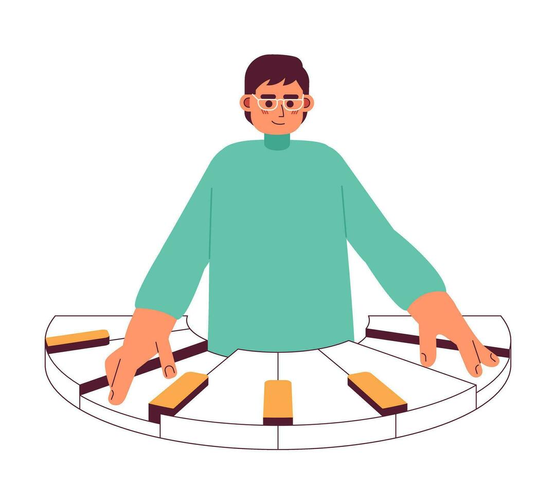 Cheerful young musician flat concept vector spot illustration. Piano playing skills. Creative performer 2D cartoon character on white for web UI design. Isolated editable creative hero image