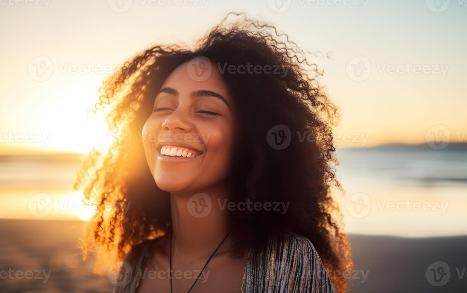Portrait of a woman at sunset. AI, photo