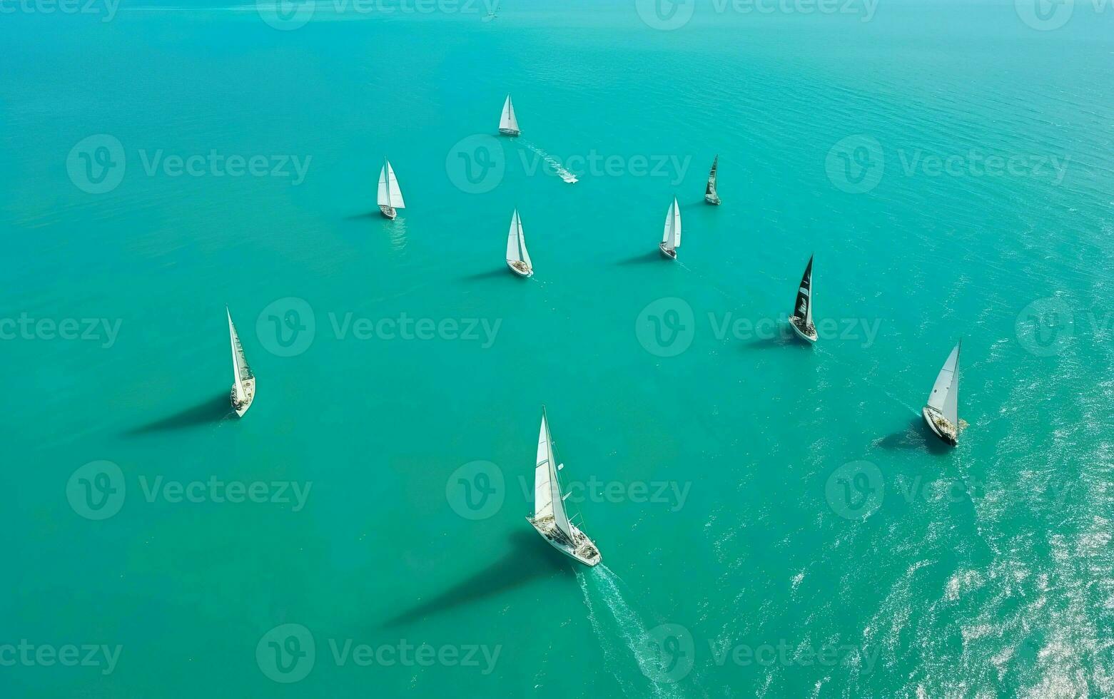 Yachts in the clear azure sea at dawn. AI, Generative AI photo