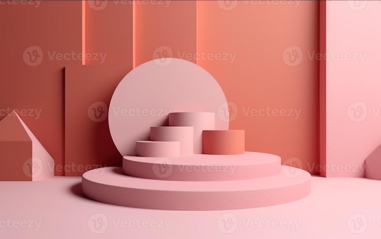 Pink podium for exhibit. AI, photo
