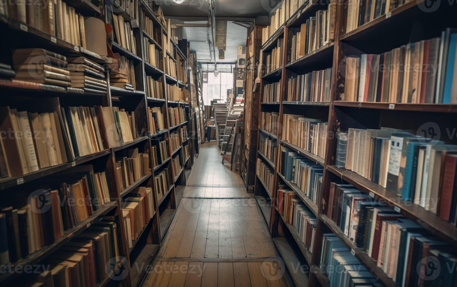 Corridor from bookcases in the library. AI, photo