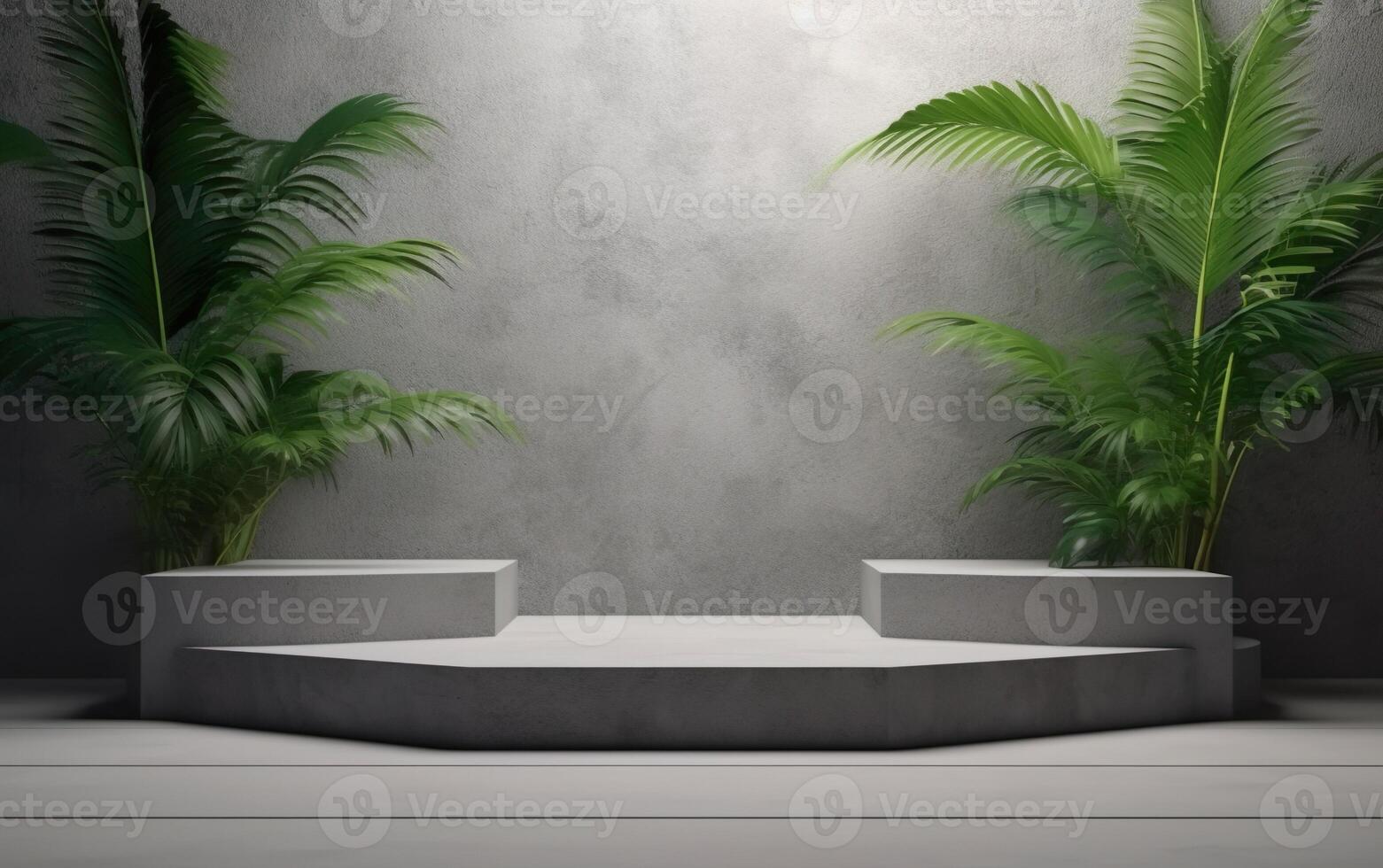 Podium with plant. AI, photo