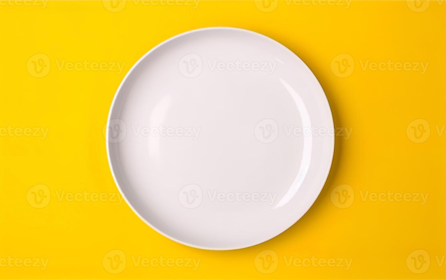 White plate on yellow background. AI, Generative AI photo