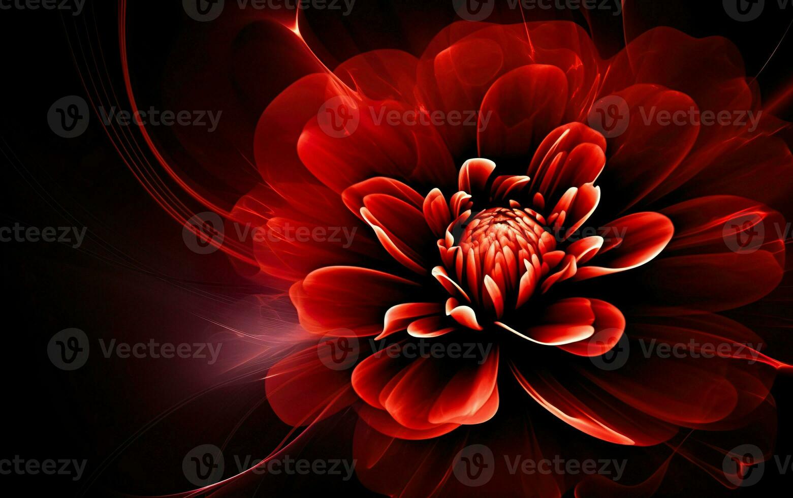Abstract red flower on black background. AI, Generative AI photo