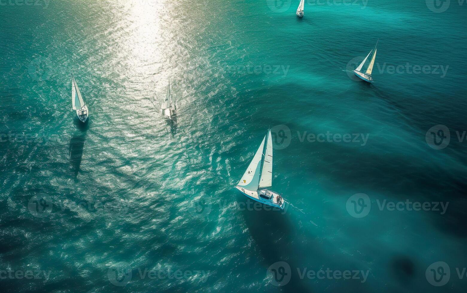 Yachts in the clear azure sea at dawn. AI, Generative AI photo