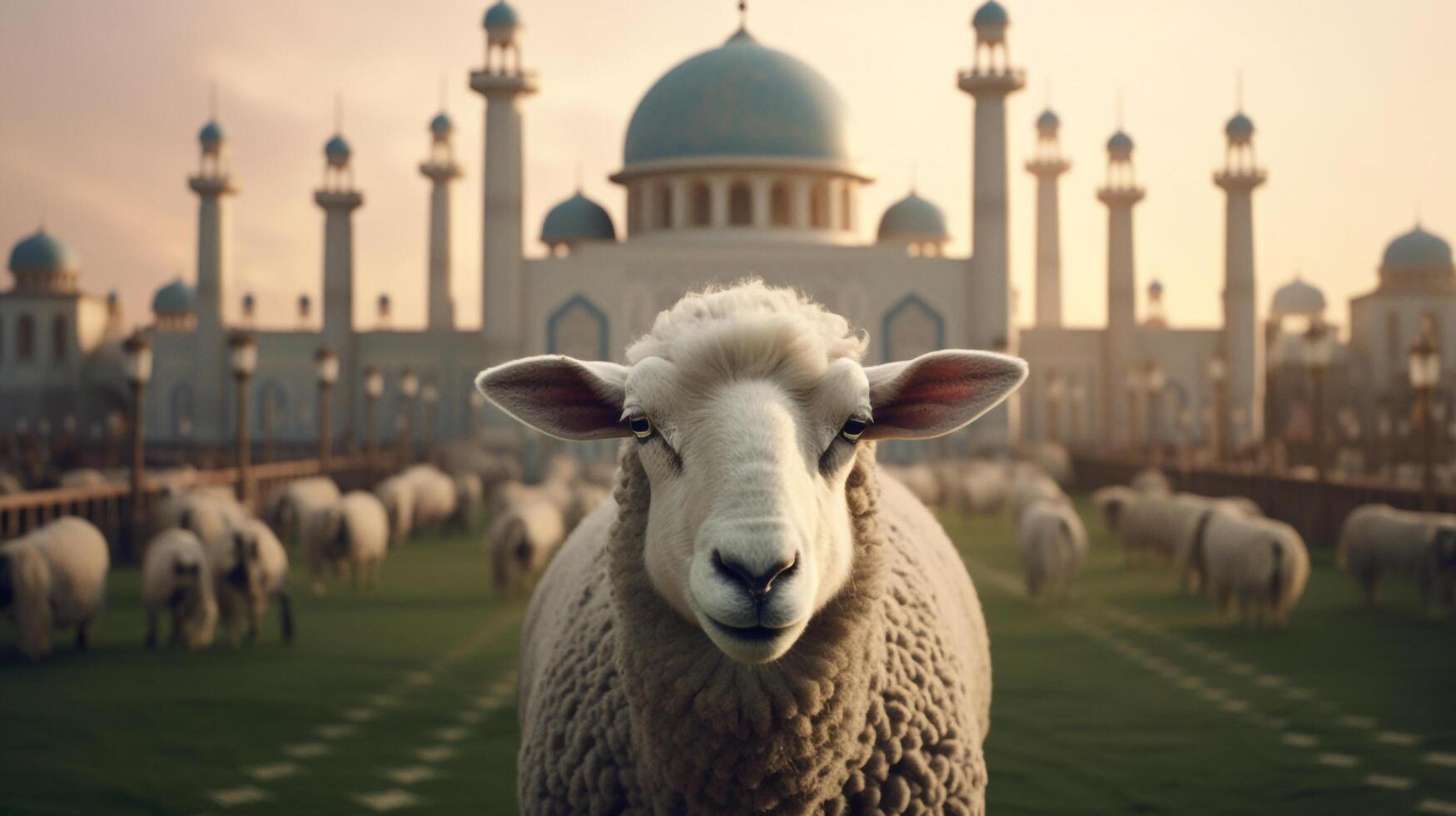 Sheep with Big Mosque on Eid Al Adha photo