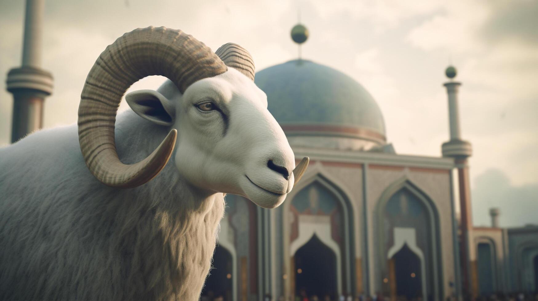 Sheep and Mosque on Eid Al Adha photo