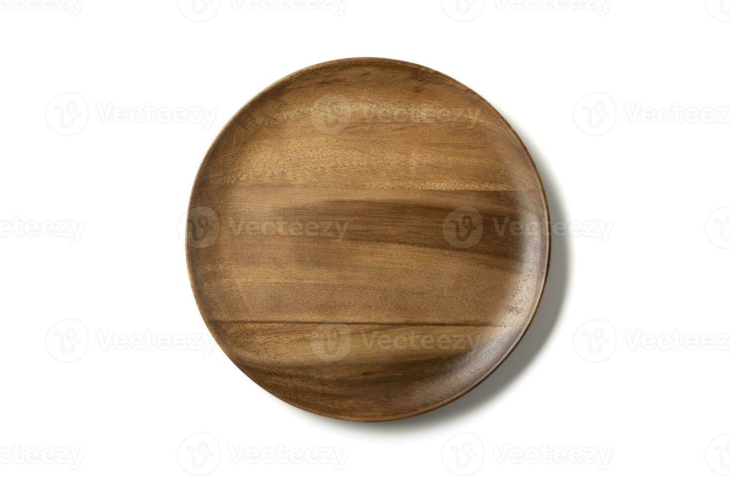 Top view,Antique wooden plate With beautiful patterns, plate food or coffee isolated on white background. photo
