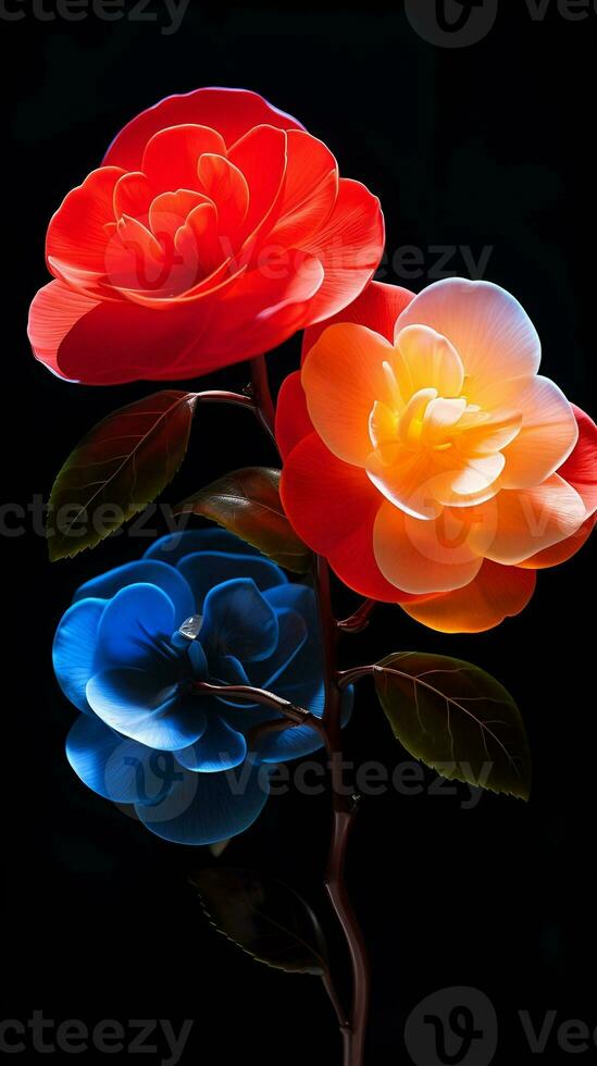 Abstract flower wallpaper with black background, backlit photography photo