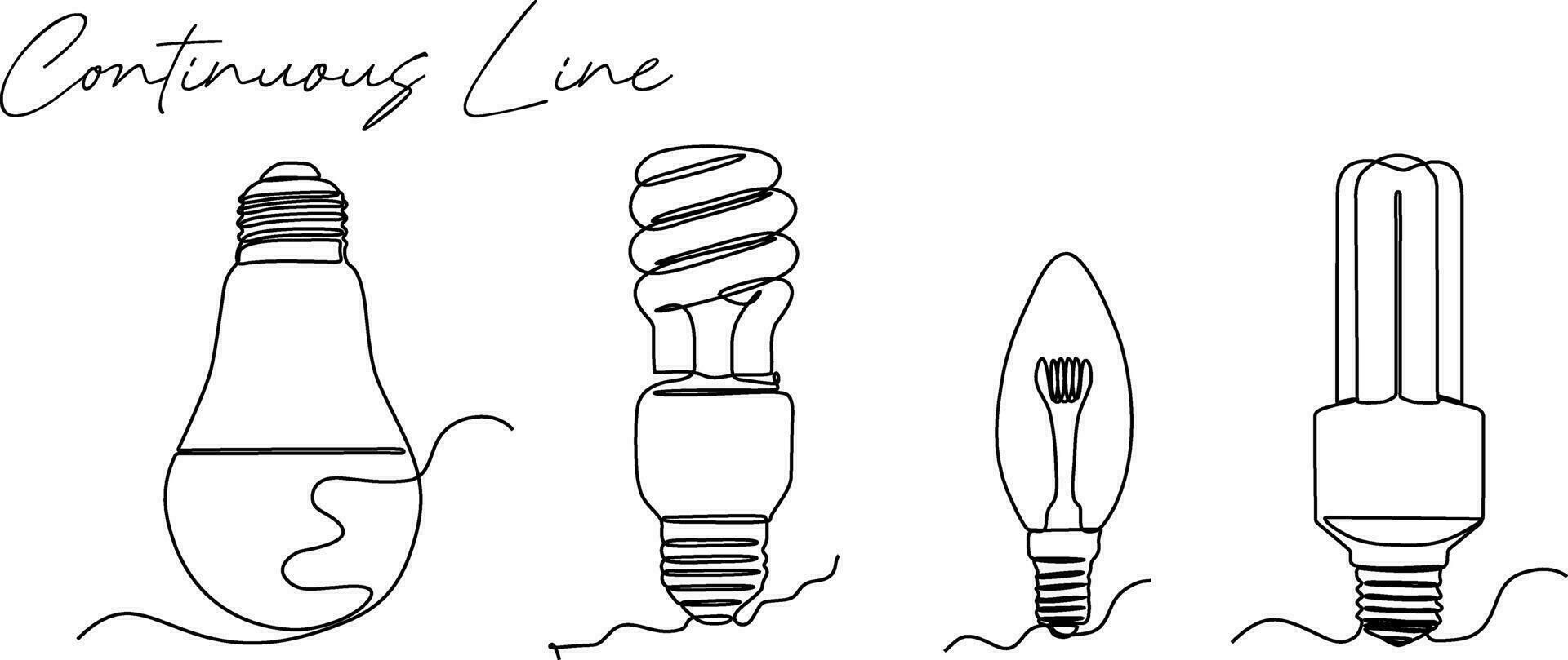 lightbulb continuous line drawing set vector