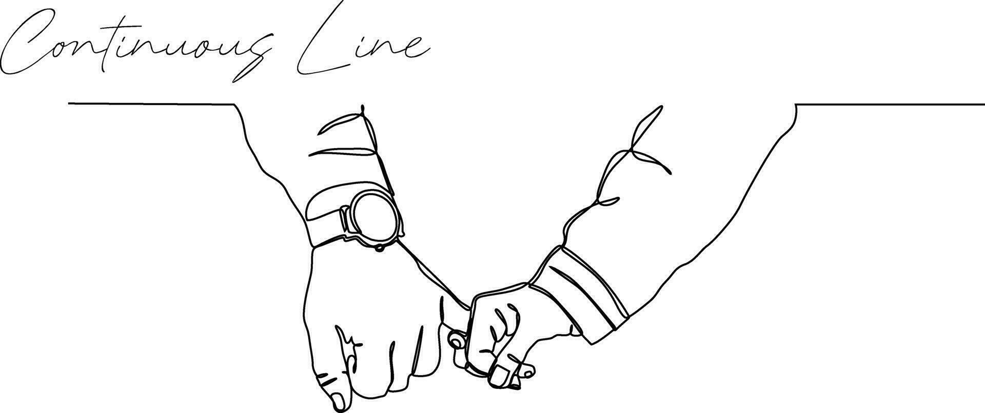 continuous line illustration of hands holding hands vector