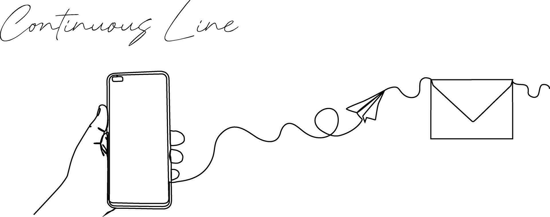 continuous line illustration of cell phone sending message vector