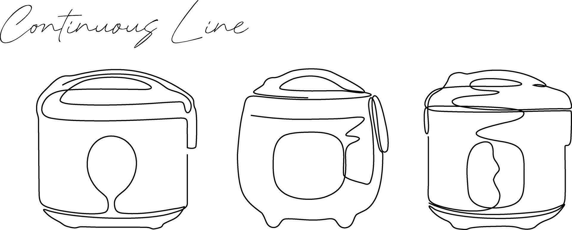 continuous line rice cooker bundle set white background vector