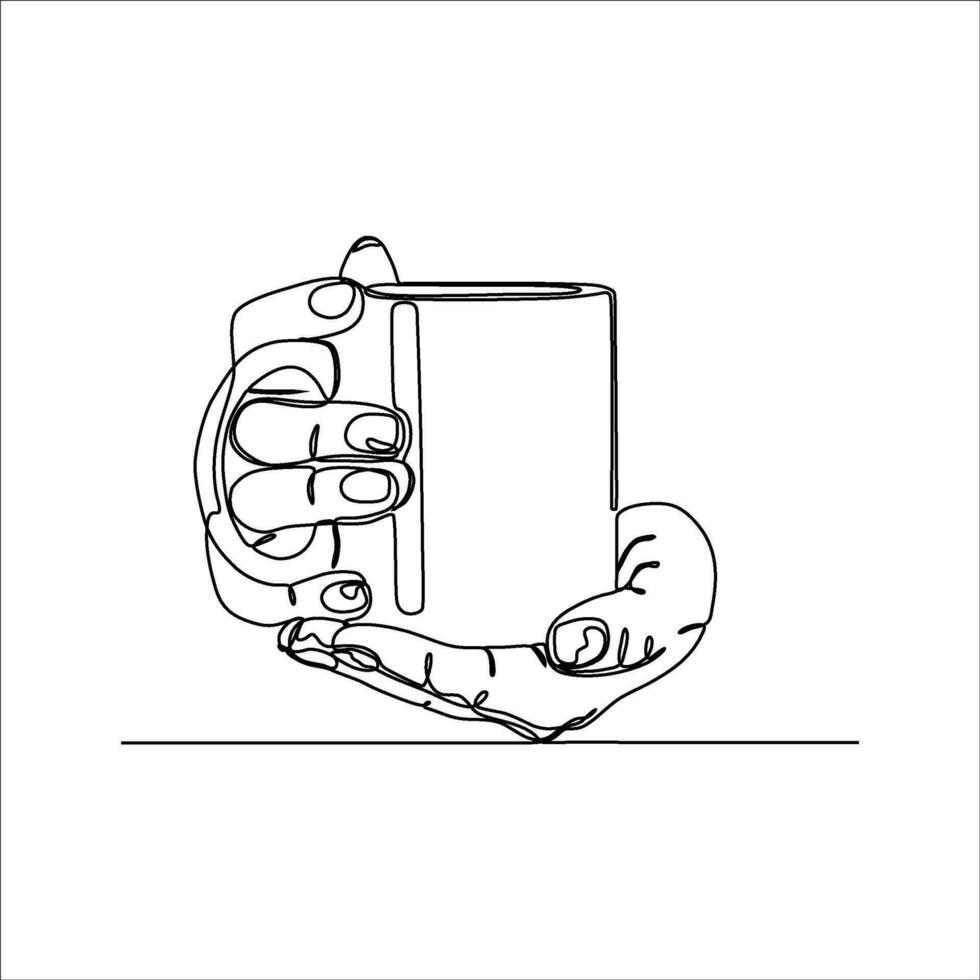 continuous line drawing of hand with glass vector