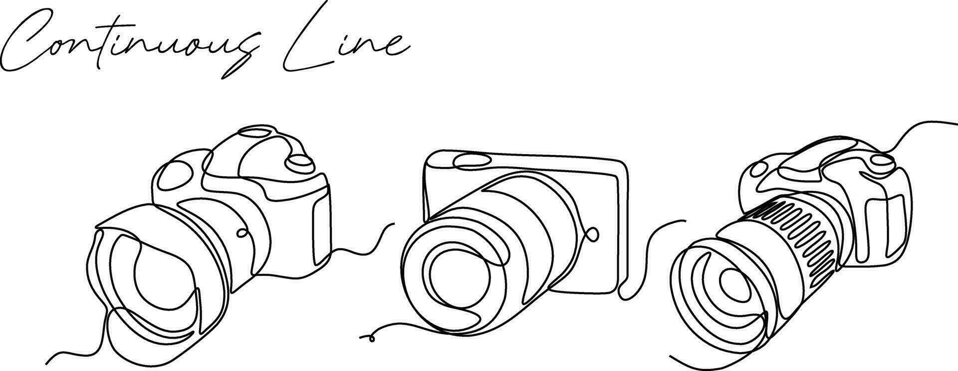 digital camera continuous line drawing set vector