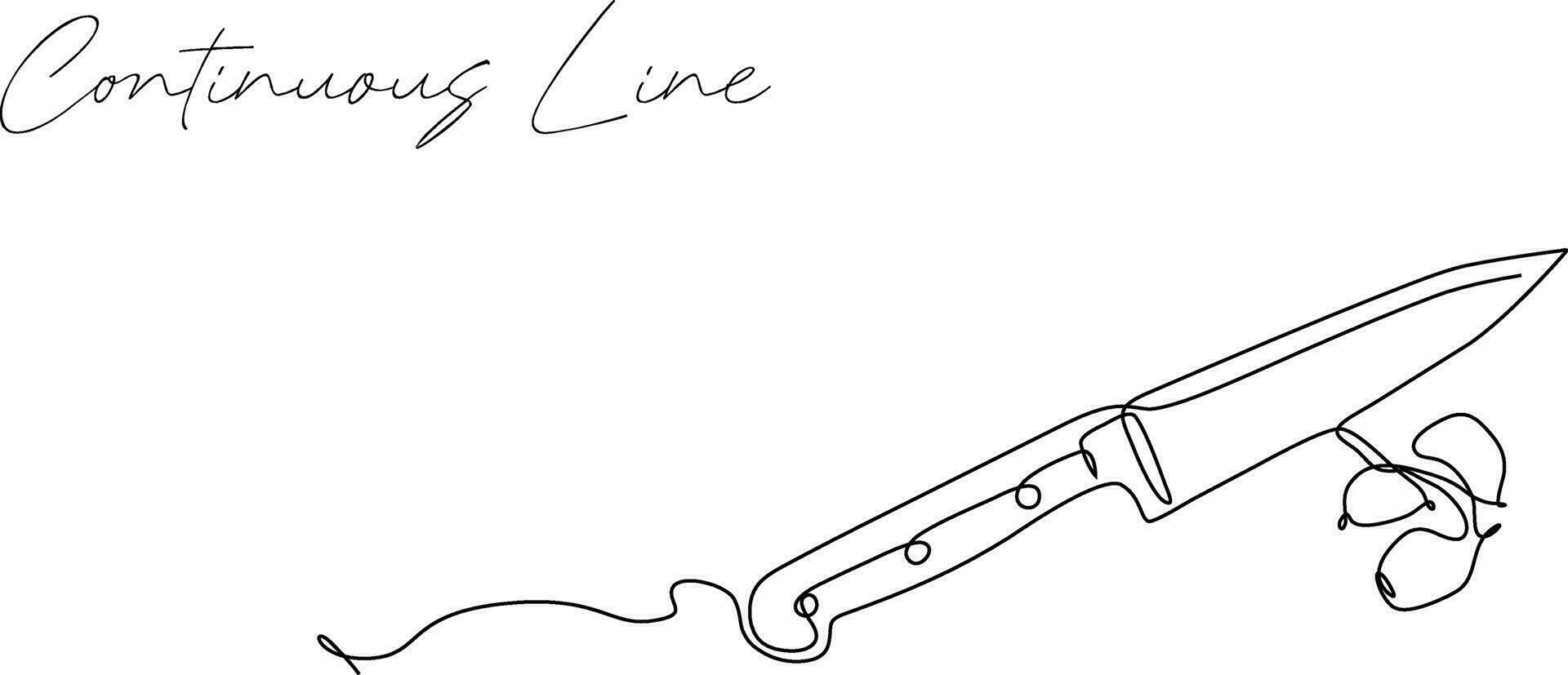 Continuous line drawing of kitchen knife and onion vector