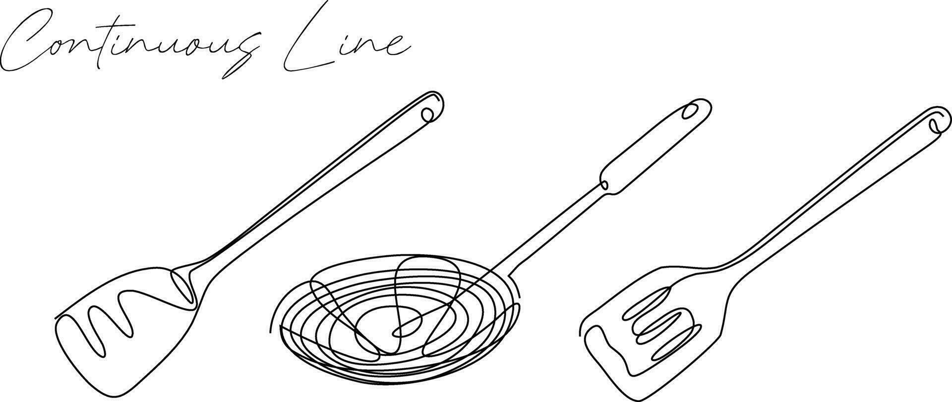 Spatula continuous line drawing bundle set vector