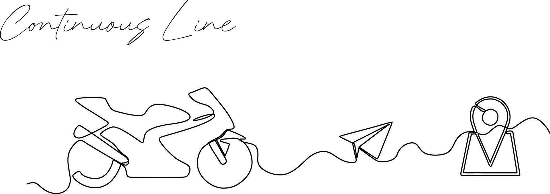 continuous line illustration of motorbike going to location vector