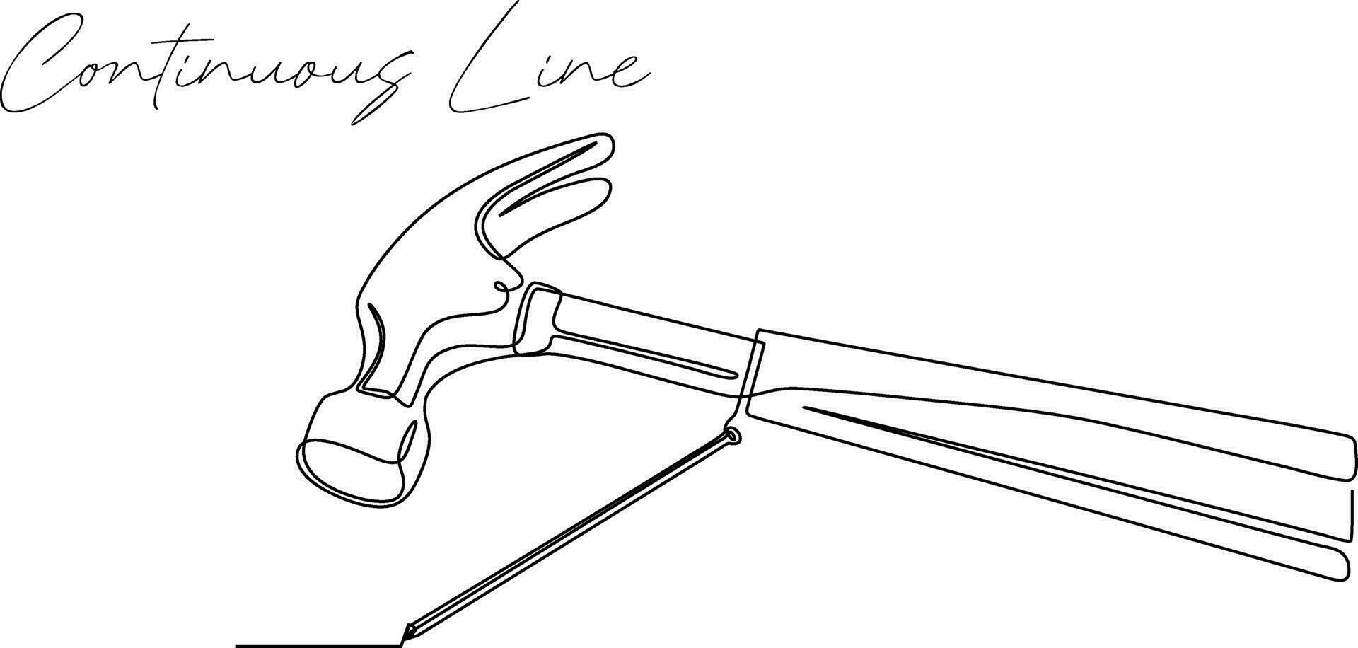 hammer and nails continuous line illustration vector