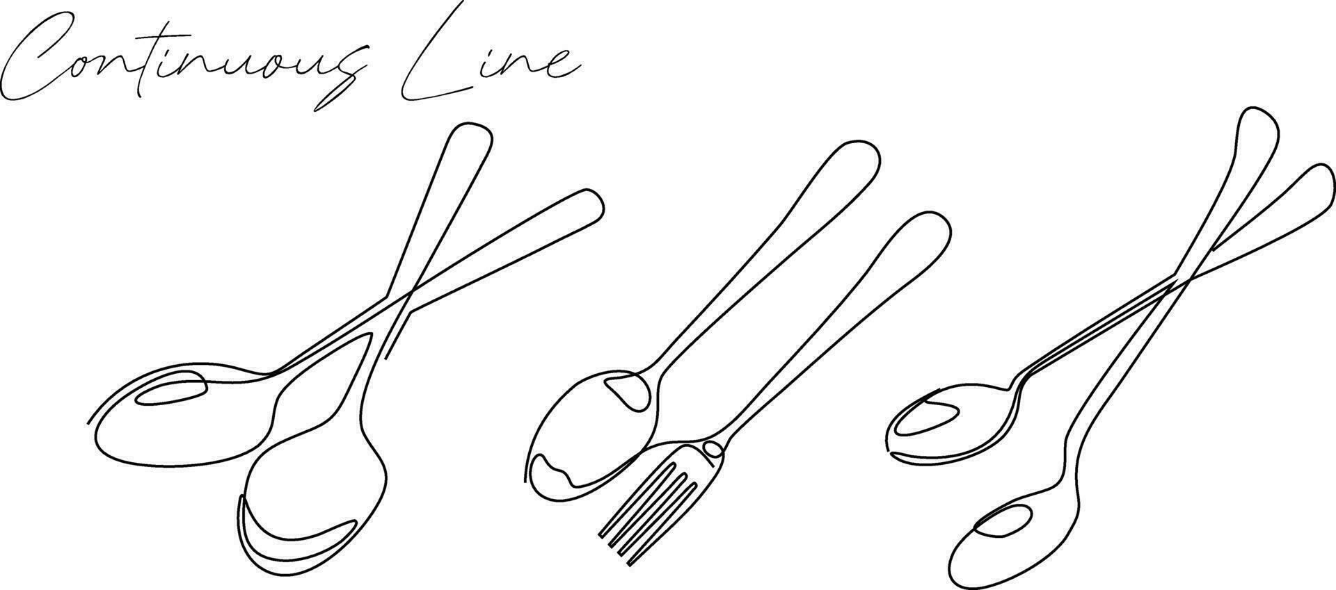 Fork spoon continuous line drawing bundle set vector