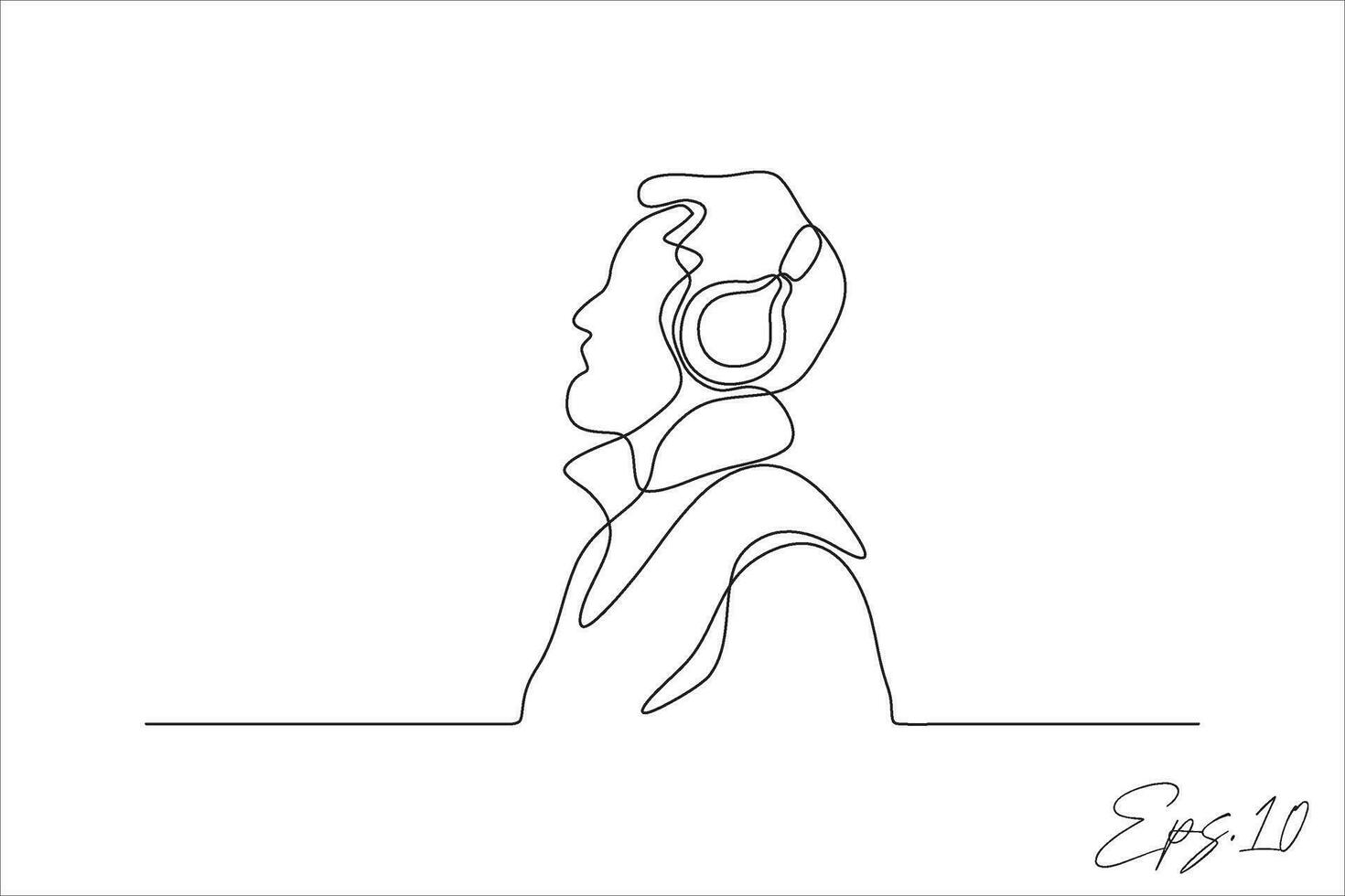 continuous line art vector illustration of a boy listening to music with a headset