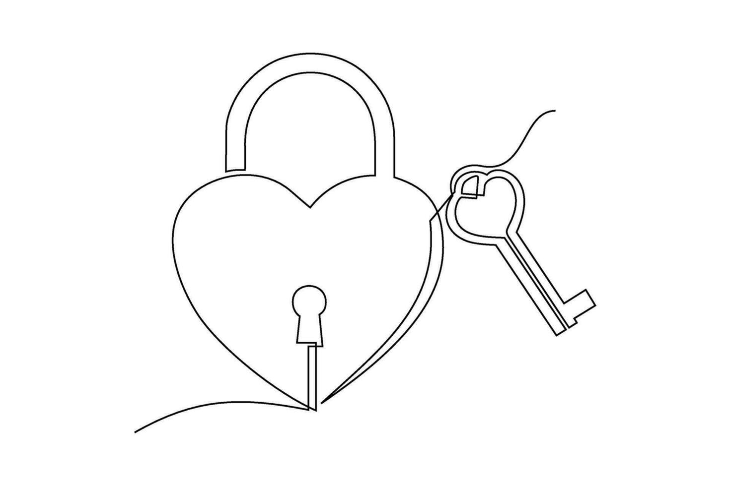 continuous line art drawing of a padlock with a love shape key vector