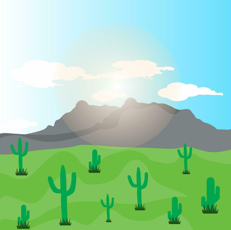 mountain landscape vector illustration design template with cactus tree