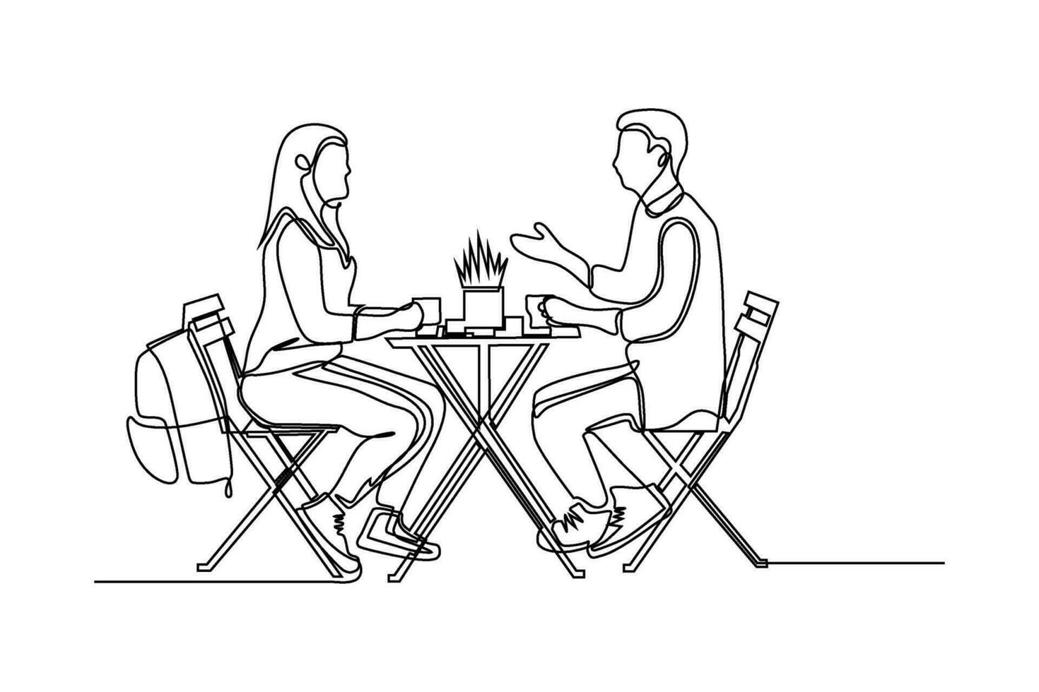 continuous line vector illustration of couple sitting chatting