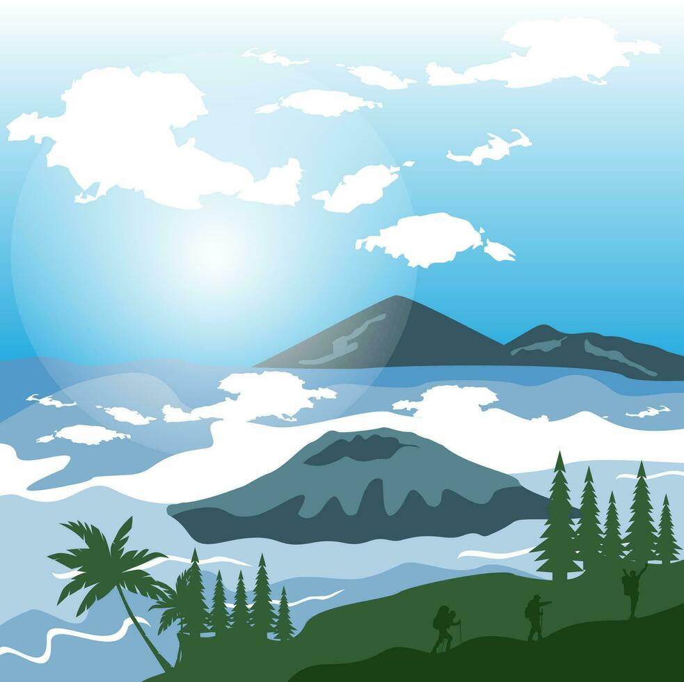 montaña paisaje vector ilustración diseño modelo con pino arboles