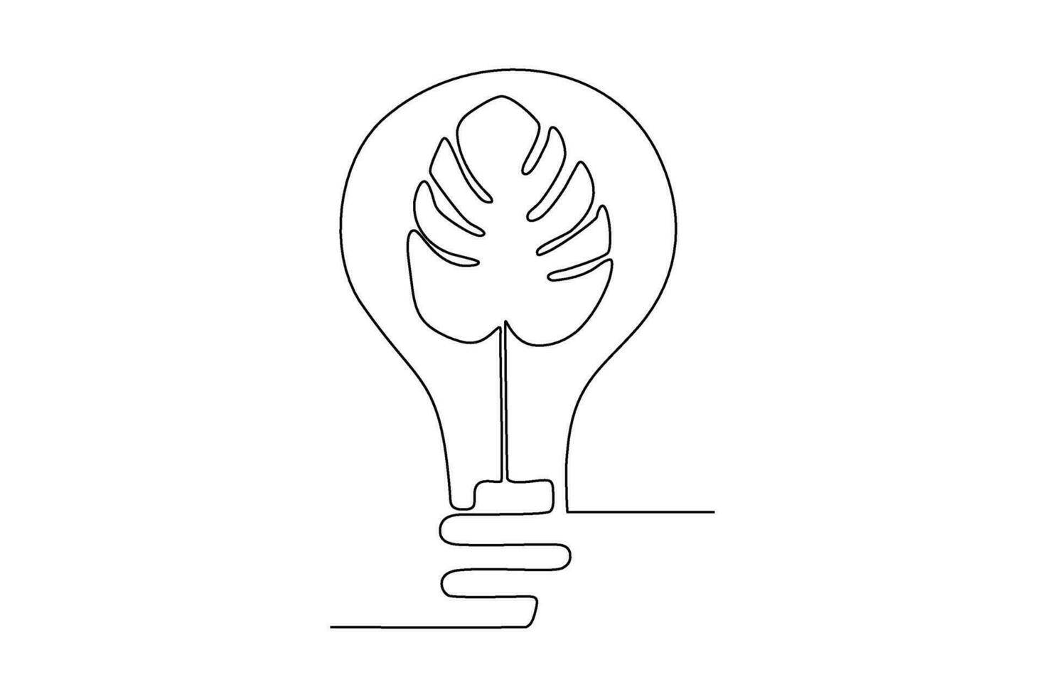 continuous line art drawing of light bulb and leaf vector