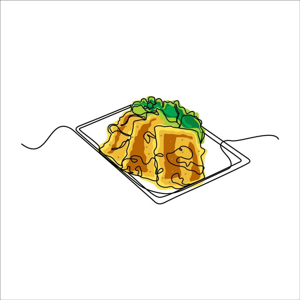 continuous line drawing of fried tempeh mendoan vector