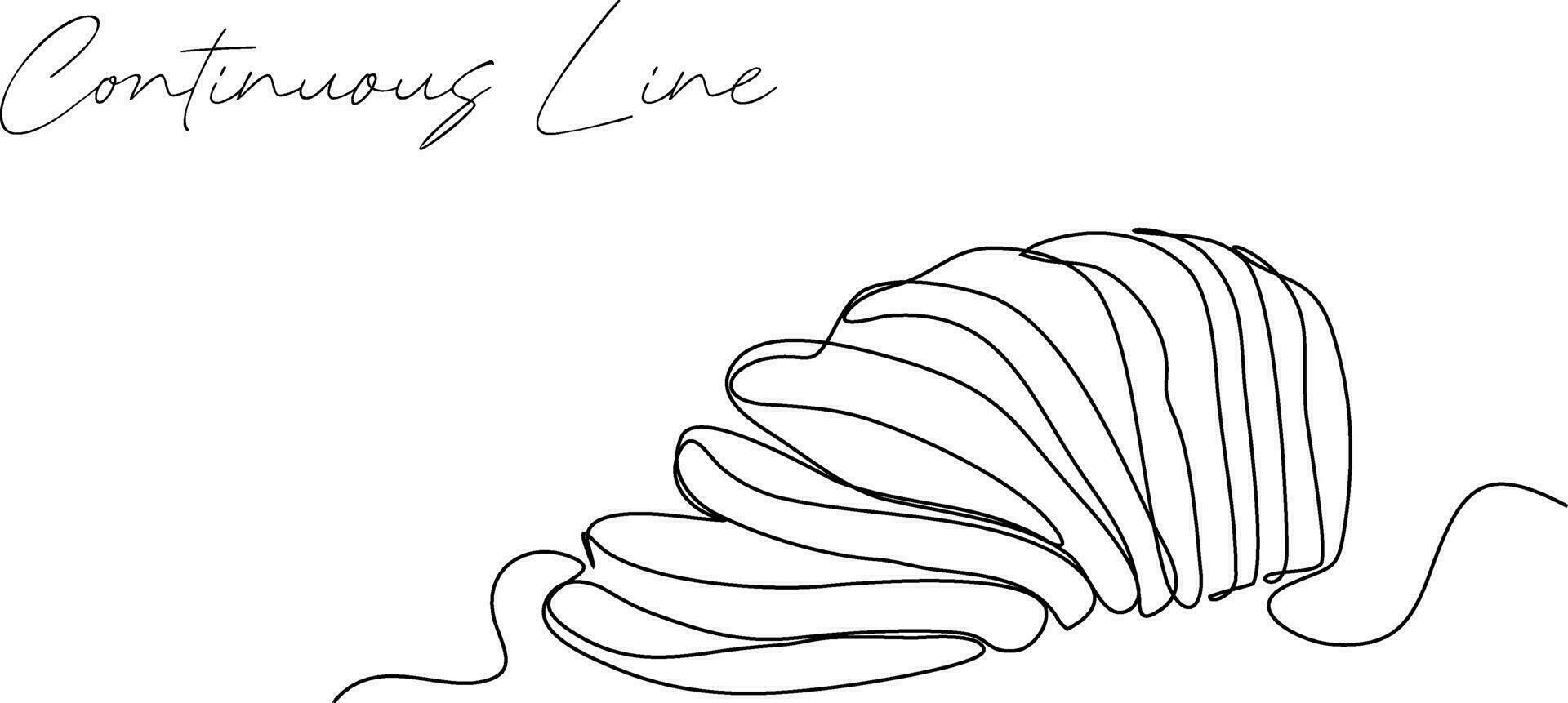 Continuous line drawing of white bread abstract background drawn with one line. Vector illustration.