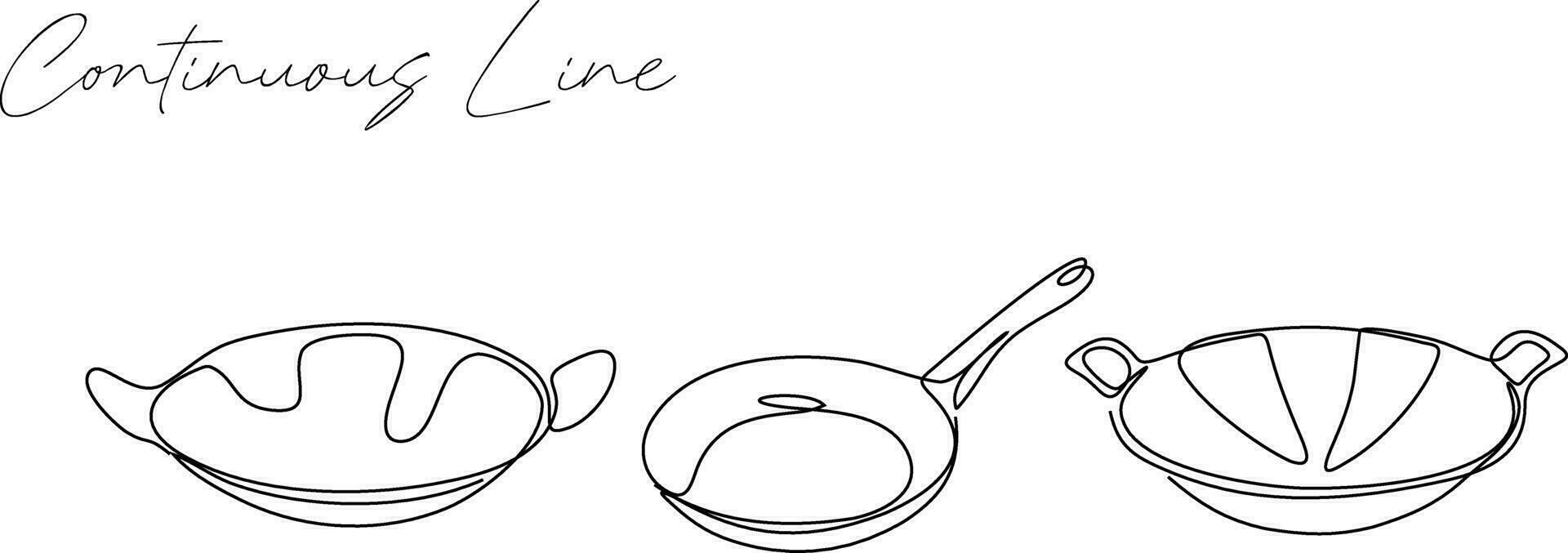 wok continuous line set bundle illustration vector
