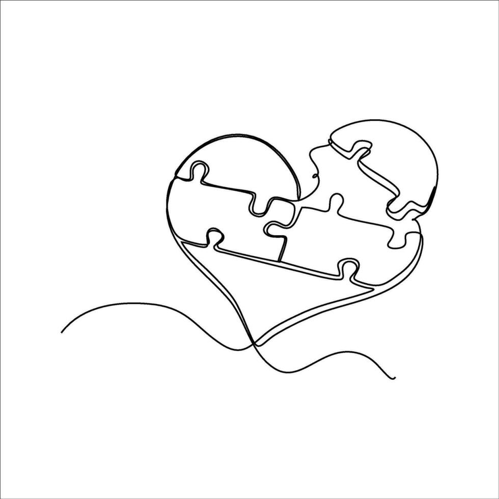 continuous line drawing of love shape puzzle vector