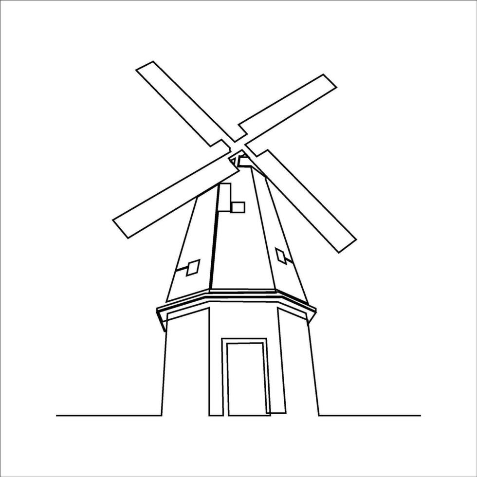 continuous line drawing of windmill building vector