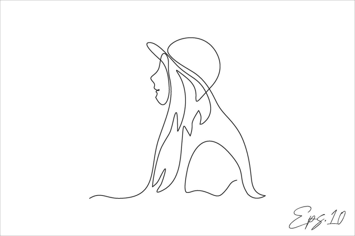 continuous line art vector illustration of woman wearing round hat