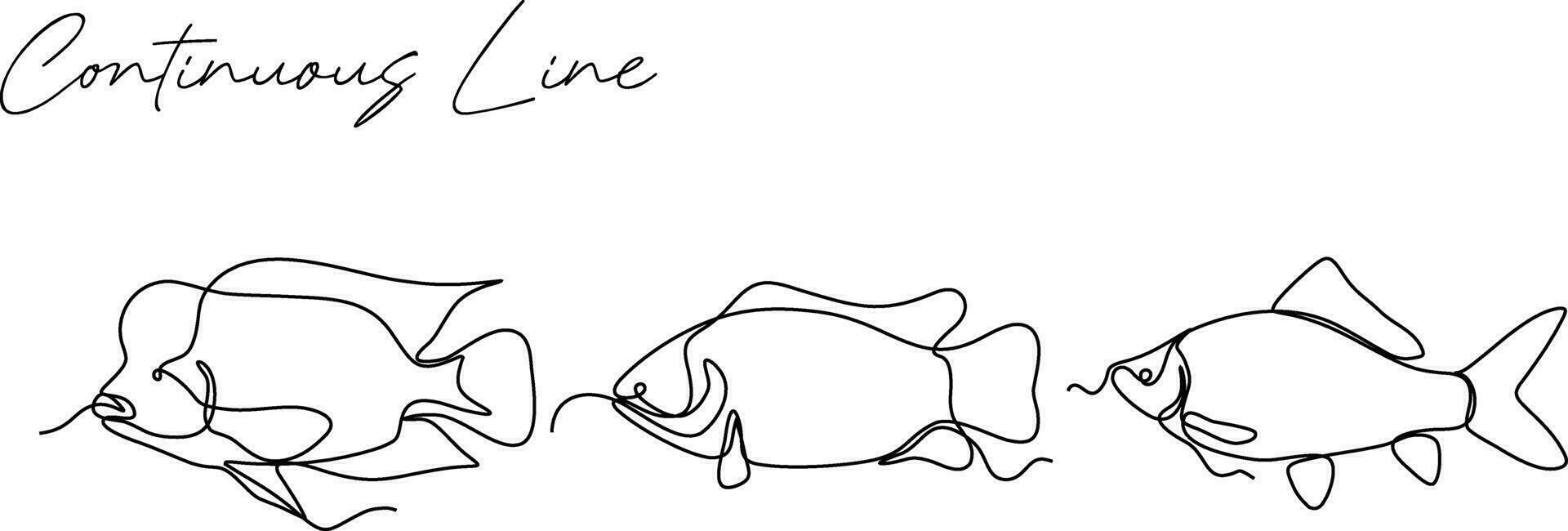 fish continuous line drawing set vector