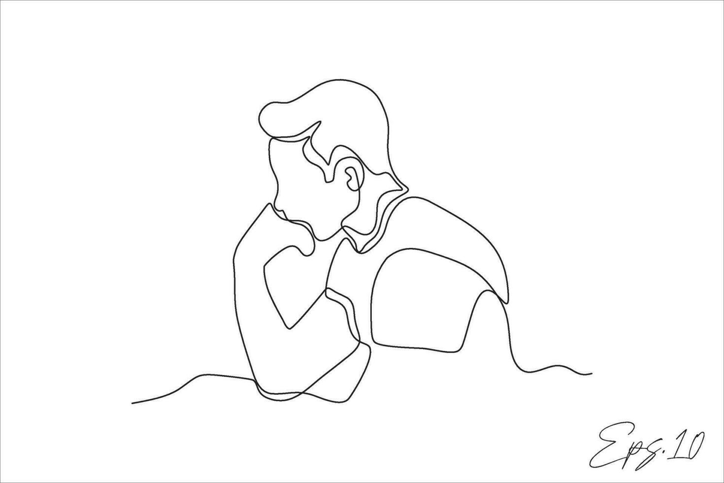 continuous line art vector illustration of a sad expression boy